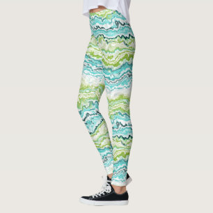 Leggings Aqua Turquoise Lime Green Minéraux Motif d'âge