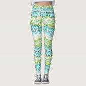 Leggings Aqua Turquoise Lime Green Minéraux Motif d'âge (Devant)