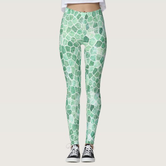 Leggings Aqua Turquoise Patchwork Terrazo Motif (Devant)