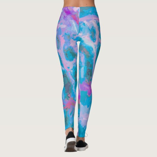 Leggings Aquarelle Abstraite bleu rose moderne (Dos)