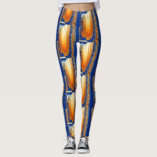 Leggings aquarelle abstraite bleue et jaune art motif (Devant)