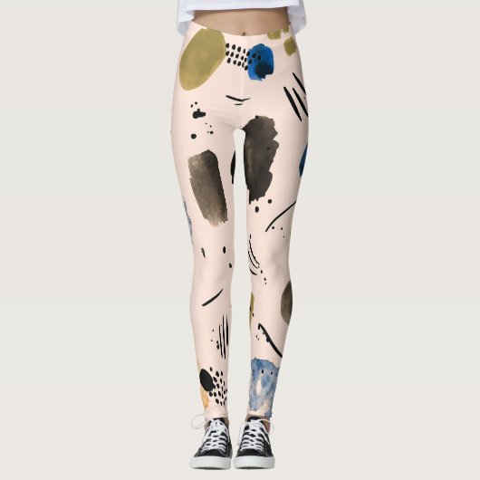 Leggings Aquarelle Abstraite : Motif d'encre géométrique. (Devant)