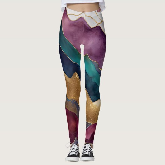 Leggings Aquarelle Abstraite peinture de paysage or (Devant)
