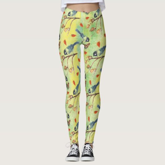 Leggings Aquarelle, Aquarelle Oiseaux (Devant)