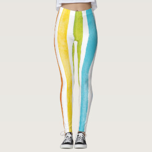 Leggings Aquarelle arc-en-ciel rayures colorées été