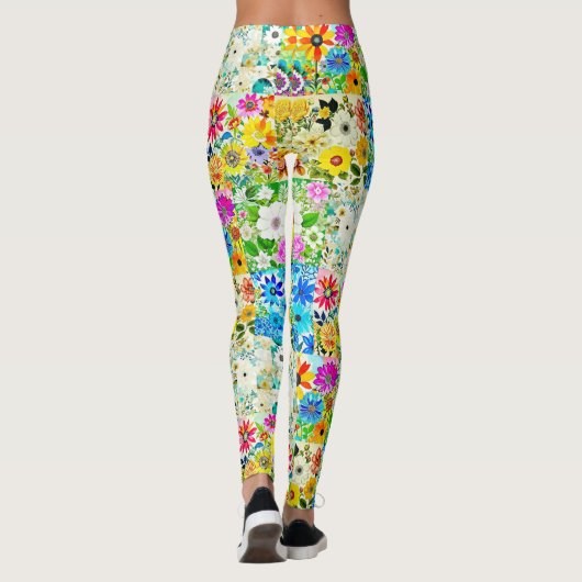 Leggings Aquarelle Art Patchwork Floral Fleurs (Dos)