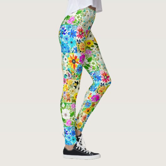 Leggings Aquarelle Art Patchwork Floral Fleurs (Droite)