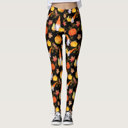 Leggings Aquarelle Automne Gnomes, Citrouille Et Feuille (Devant)