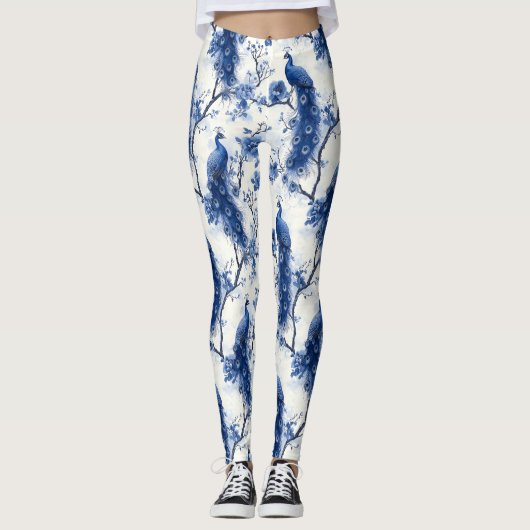 Leggings Aquarelle bleu classique Chinoiserie française Pea (Devant)