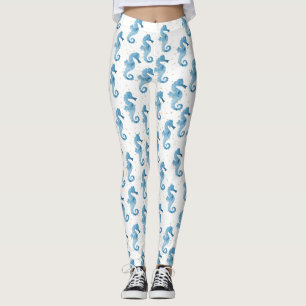 Leggings Aquarelle Bleu Cute Seahorses Or Épercées