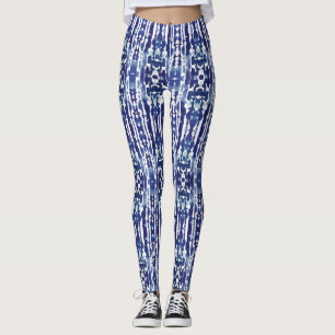 Leggings Aquarelle bleu foncé nuances shibori teint cravate