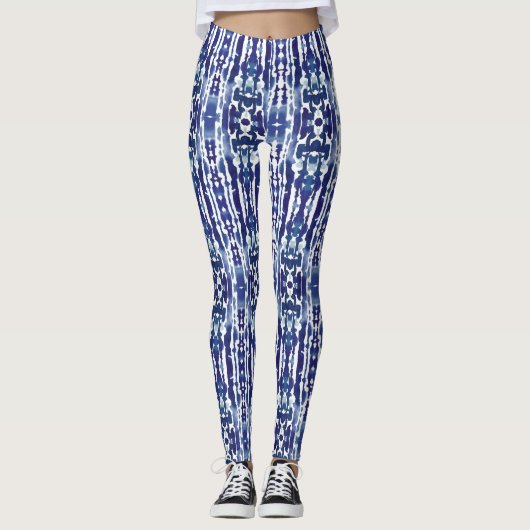 Leggings Aquarelle bleu foncé nuances shibori teint cravate (Devant)