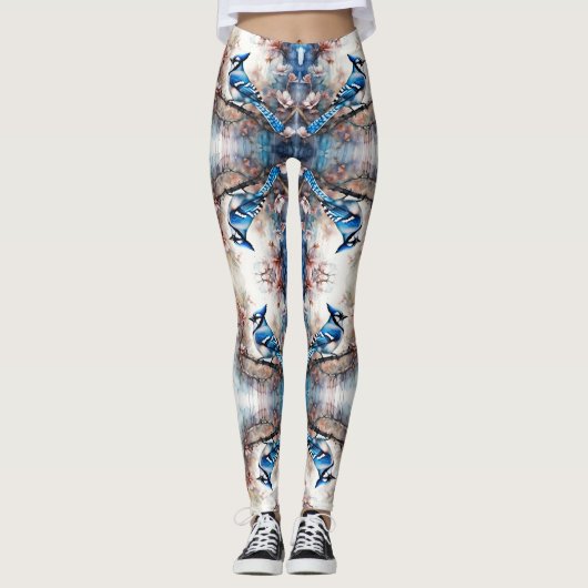 Leggings Aquarelle bleu Jay Cherry Blossoms (Devant)