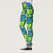 Leggings Aquarelle bleu vert Coeurs Art Amour Coeur Imprime (Gauche)