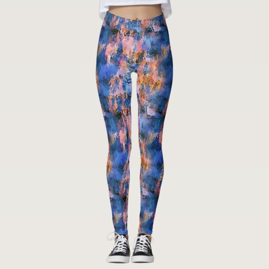 Leggings Aquarelle bleue Rose or orange (Devant)