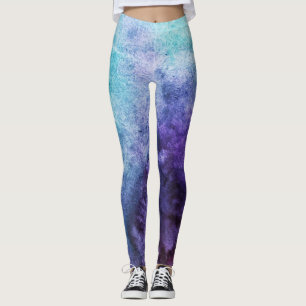 Leggings Aquarelle bleue turquoise et violette