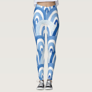 Leggings Aquarelle bleue : Vagues de mer Abstraites