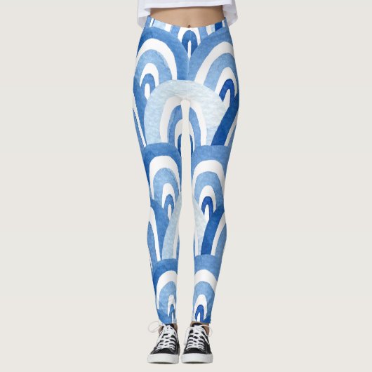 Leggings Aquarelle bleue : Vagues de mer Abstraites (Devant)
