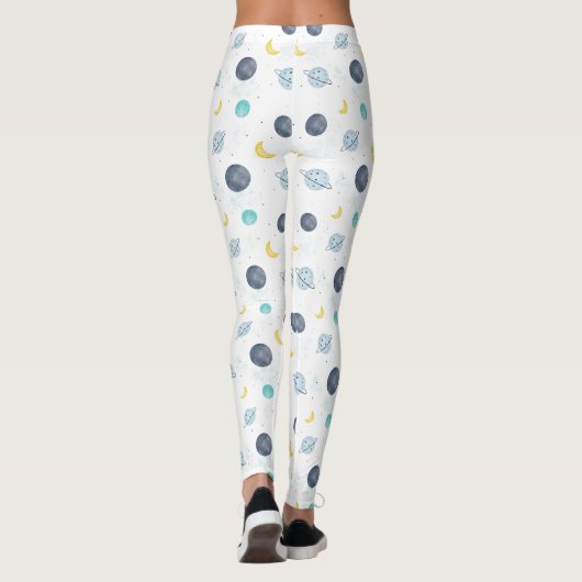 Leggings Aquarelle Blue Space Planet Motif (Dos)