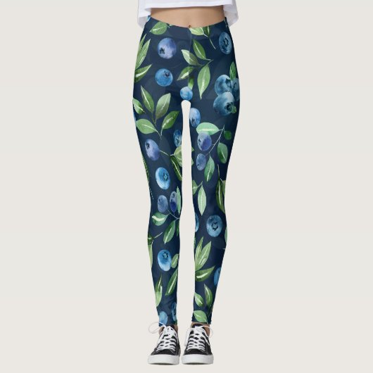 Leggings Aquarelle Blueberry Dark Arrière - plan Motif (Devant)