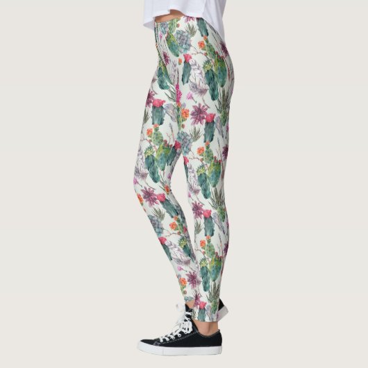 Leggings Aquarelle Boho exotique Cactus et Motif succulent (Gauche)