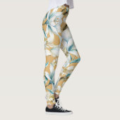 Leggings Aquarelle botanique bleu blanc lily floral (Droite)
