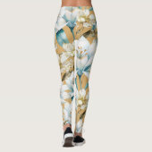 Leggings Aquarelle botanique bleu blanc lily floral (Dos)