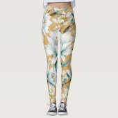 Leggings Aquarelle botanique bleu blanc lily floral (Devant)