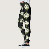 Leggings Aquarelle Bouquet Fleurs blanches Motif noir (Gauche)