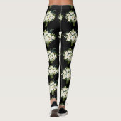 Leggings Aquarelle Bouquet Fleurs blanches Motif noir (Dos)