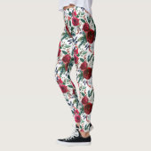 Leggings Aquarelle Bourgogne Fleurs d'hiver Noël (Gauche)