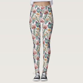 Leggings Aquarelle Cactus en fleurs Succulents