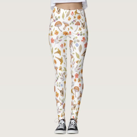 Leggings Aquarelle Champignons et fleurs (Devant)