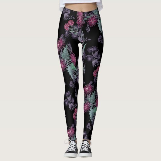Leggings Aquarelle Chrysanthemums fleurs encre florale impr (Devant)