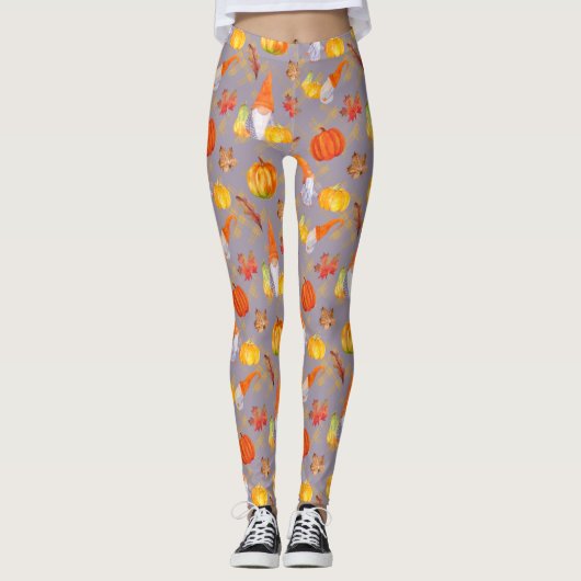 Leggings Aquarelle Chute Gnomes, Citrouille Et Feuille Legg (Devant)