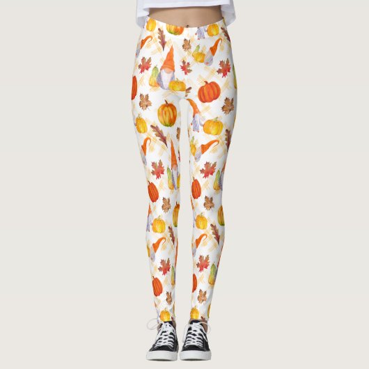Leggings Aquarelle Chute Gnomes, Citrouille Et Feuille Legg (Devant)