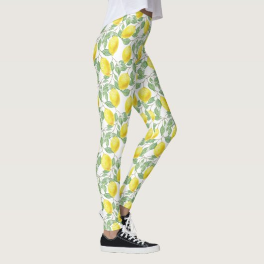 Leggings Aquarelle Citrons Motif avec citronnier Feuilles (Droite)