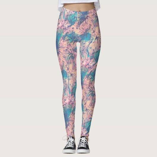 Leggings Aquarelle colorée Abstraite motif floral (Devant)