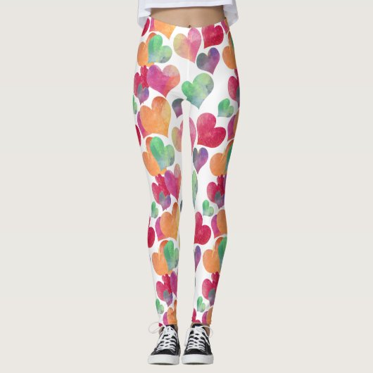 Leggings Aquarelle colorée Coeurs mignonette Fille Motif (Devant)