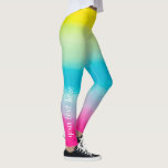 Leggings Aquarelle colorée fraîche d'Ombre votre texte fait<br><div class="desc">Guêtres très fraîches comportant une conception d'aquarelle d'ombre des roses indien, du bleu d'aqua, du vert de chaux et de l'effacement jaune de rayon de soleil dans une une autre. Ajoutez votre texte ou monogramme fait sur commande le long du côté de la bonne jambe - ou les supprimez facilement....</div>