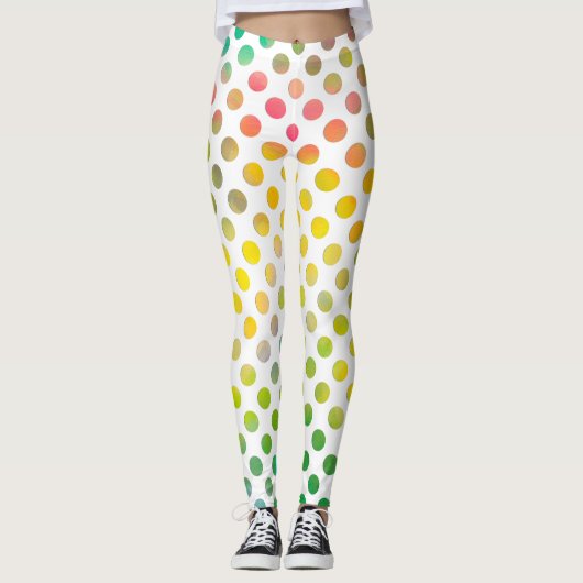 Leggings Aquarelle colorée points peints sur blanc (Devant)
