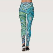 Leggings Aquarelle couleur bleu vert tropical feuille (Dos)