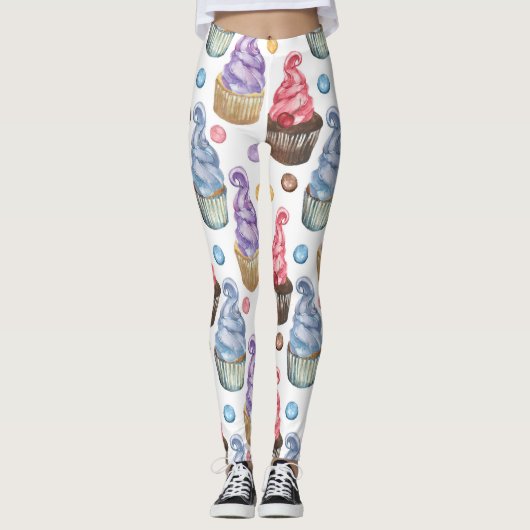 Leggings Aquarelle cupcakes colorés (Devant)