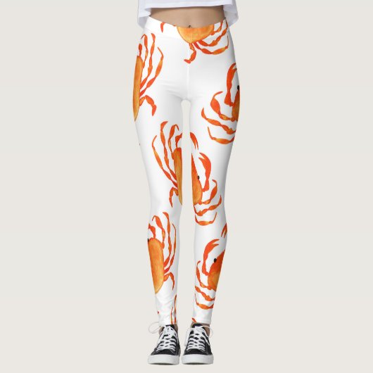 Leggings Aquarelle de crabe : Motif Arrière - plan blanc (Devant)