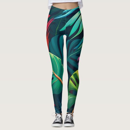 Leggings Aquarelle de feuillage tropical Paradis (Devant)