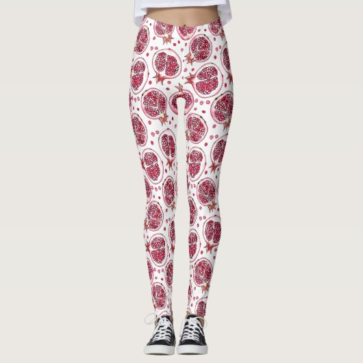 Leggings Aquarelle de grenade et motif d'encre (Devant)