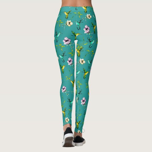 Leggings Aquarelle de jardin enchantée Colibris et fleurs (Dos)