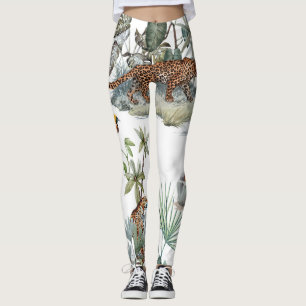 Leggings Aquarelle de la jungle léopard Scène tropicale
