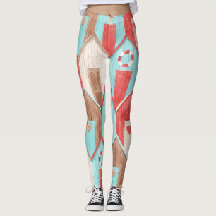 Leggings Aquarelle de la maison de plage : motif rétro.