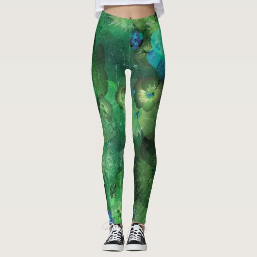 Leggings Aquarelle de la menthe motif floral (Devant)